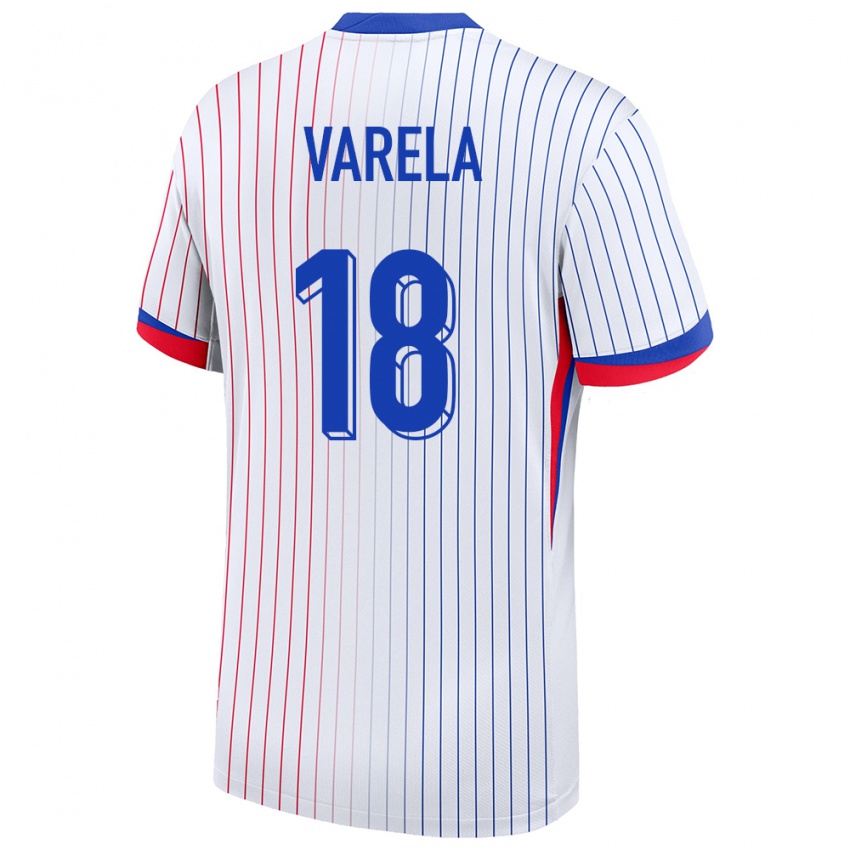 Herren Frankreich Jordan Varela #18 Weiß Auswärtstrikot Trikot 24-26 T-Shirt Belgien