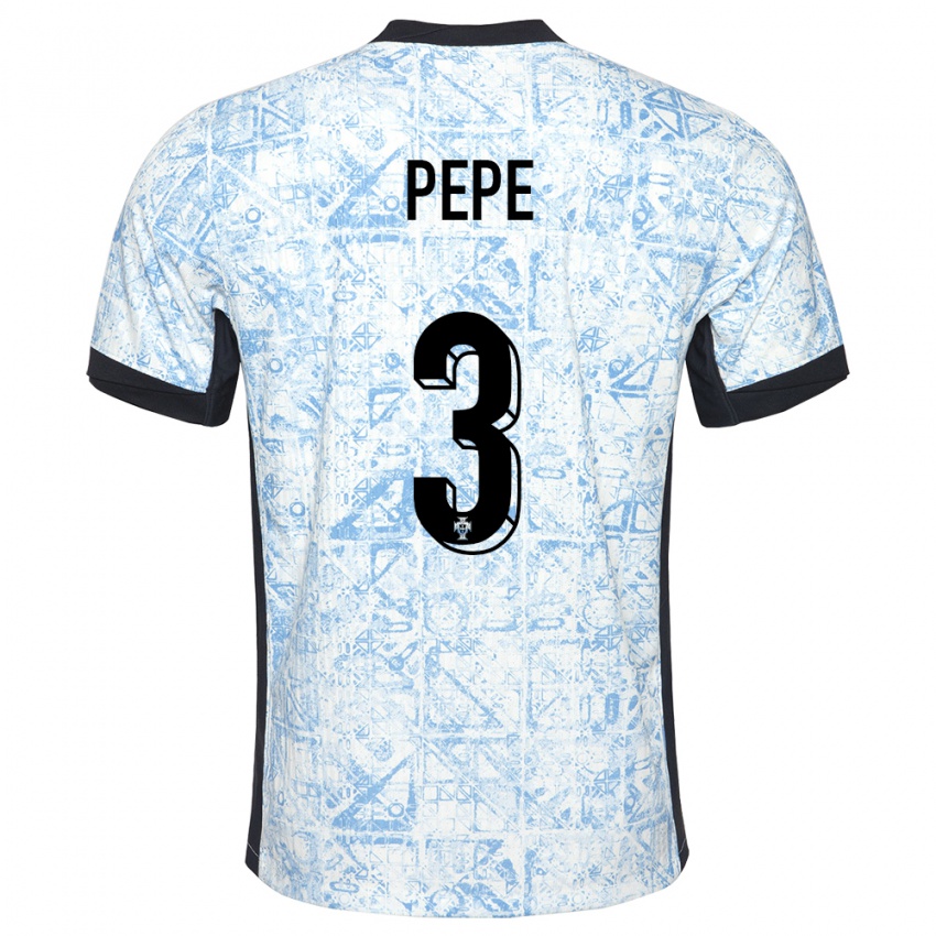 Homme Maillot Portugal Pepe #3 Bleu Crème Tenues Extérieur 24-26 T-Shirt Belgique