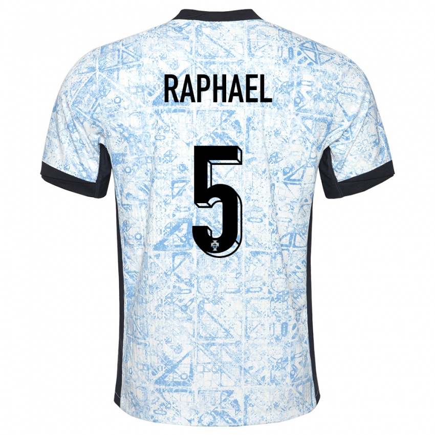 Heren Portugal Raphael Guerreiro #5 Crème Blauw Uitshirt Uittenue 24-26 T-Shirt België