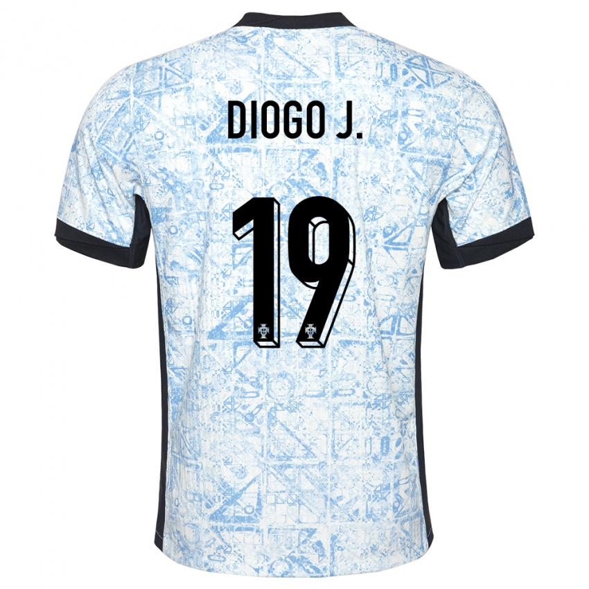 Heren Portugal Diogo Jota #19 Crème Blauw Uitshirt Uittenue 24-26 T-Shirt België