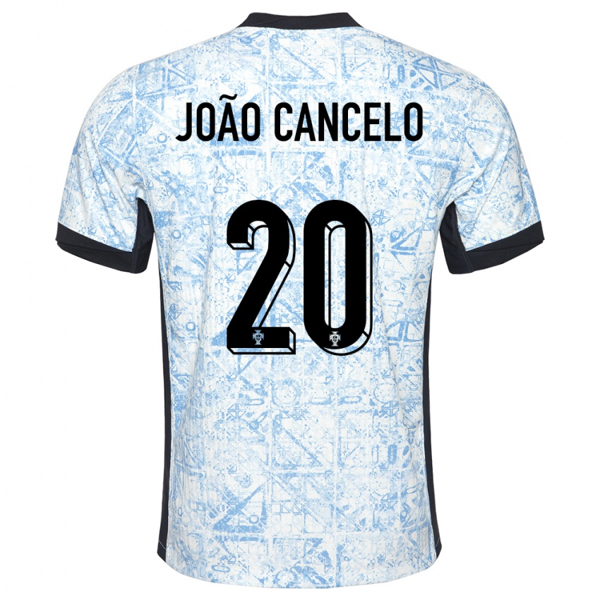 Heren Portugal Joao Cancelo #20 Crème Blauw Uitshirt Uittenue 24-26 T-Shirt België