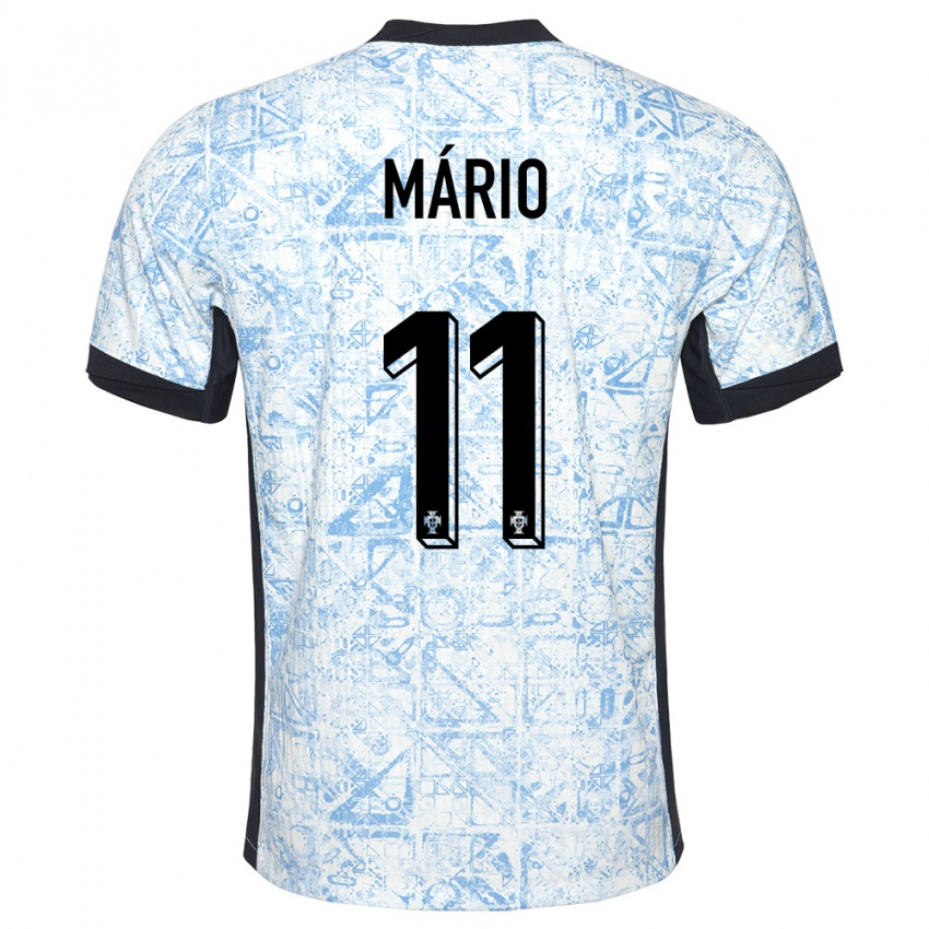 Heren Portugal Joao Mario #11 Crème Blauw Uitshirt Uittenue 24-26 T-Shirt België