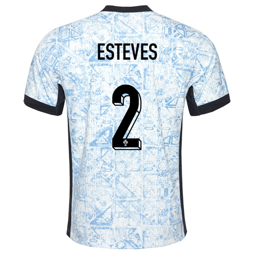 Heren Portugal Goncalo Esteves #2 Crème Blauw Uitshirt Uittenue 24-26 T-Shirt België