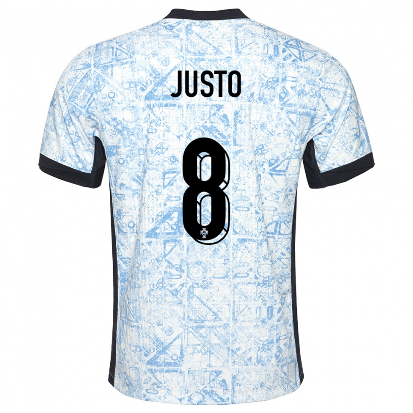 Heren Portugal Samuel Justo #8 Crème Blauw Uitshirt Uittenue 24-26 T-Shirt België