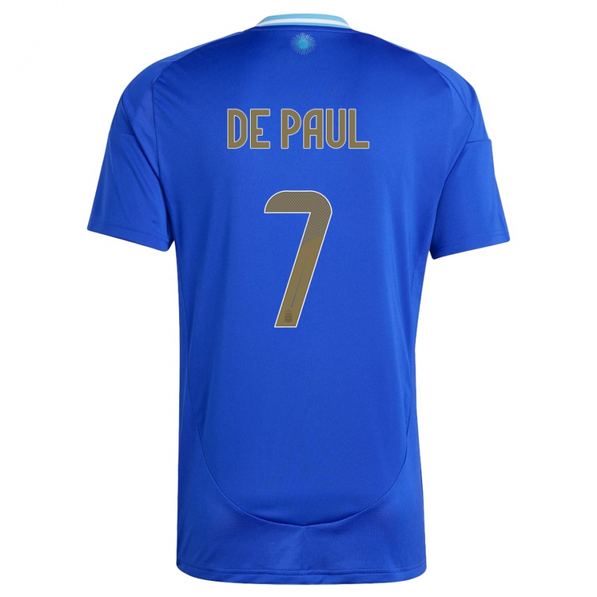 Heren Argentinië Rodrigo De Paul #7 Blauw Uitshirt Uittenue 24-26 T-Shirt België