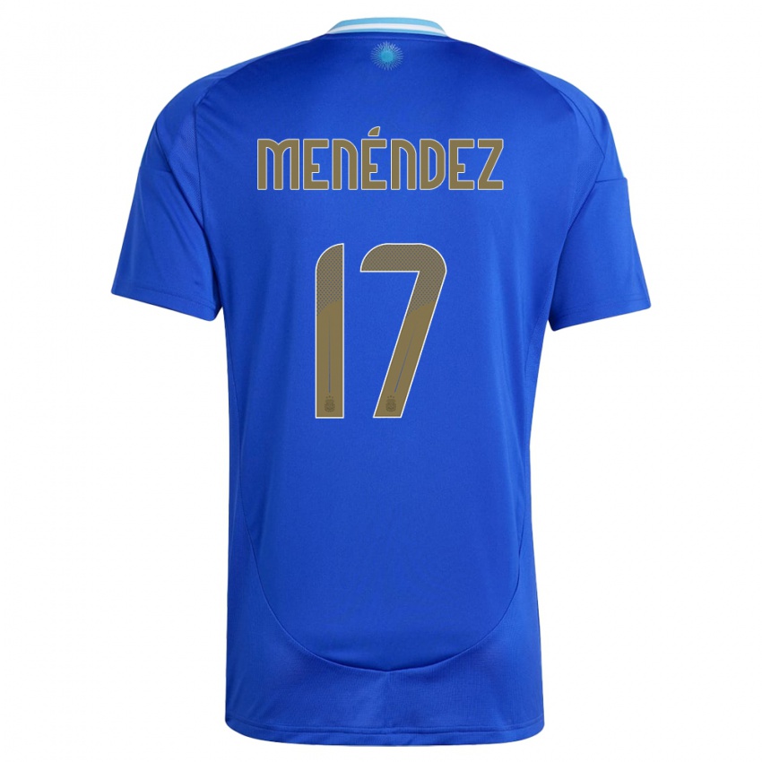 Homme Maillot Argentine Milagros Menendez #17 Bleu Tenues Extérieur 24-26 T-Shirt Belgique