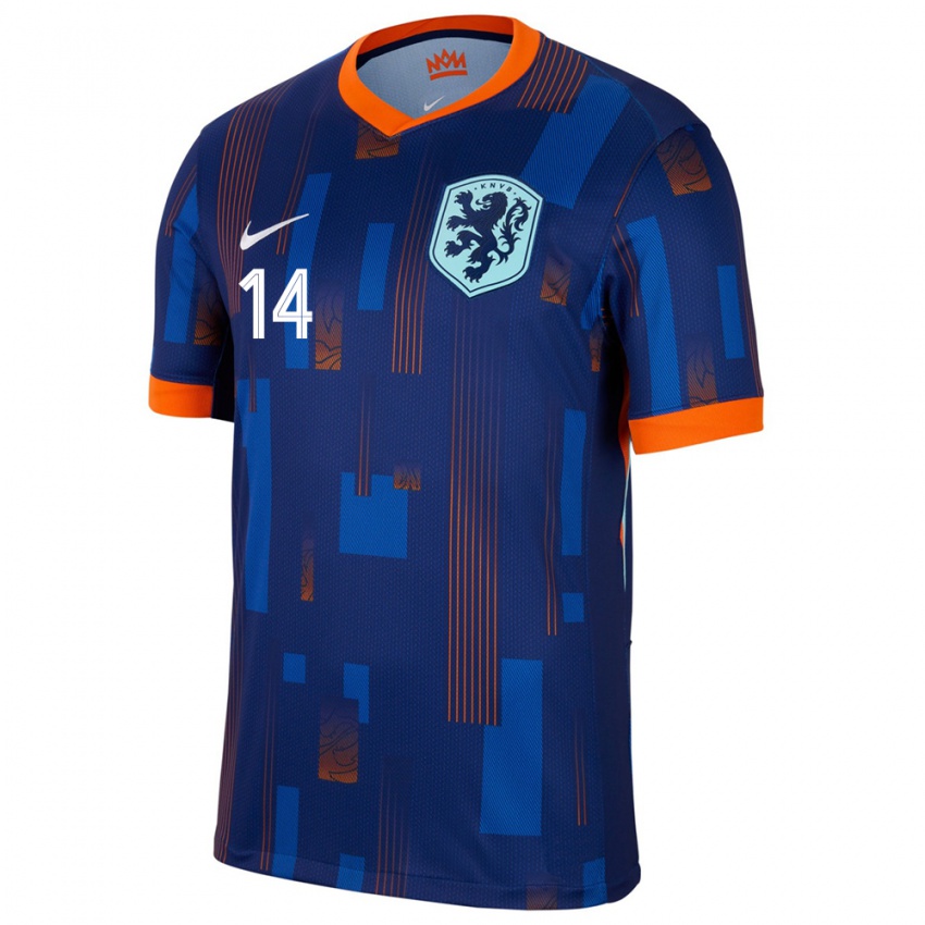 Herren Niederlande Eva Van Deursen #14 Blau Auswärtstrikot Trikot 24-26 T-Shirt Belgien