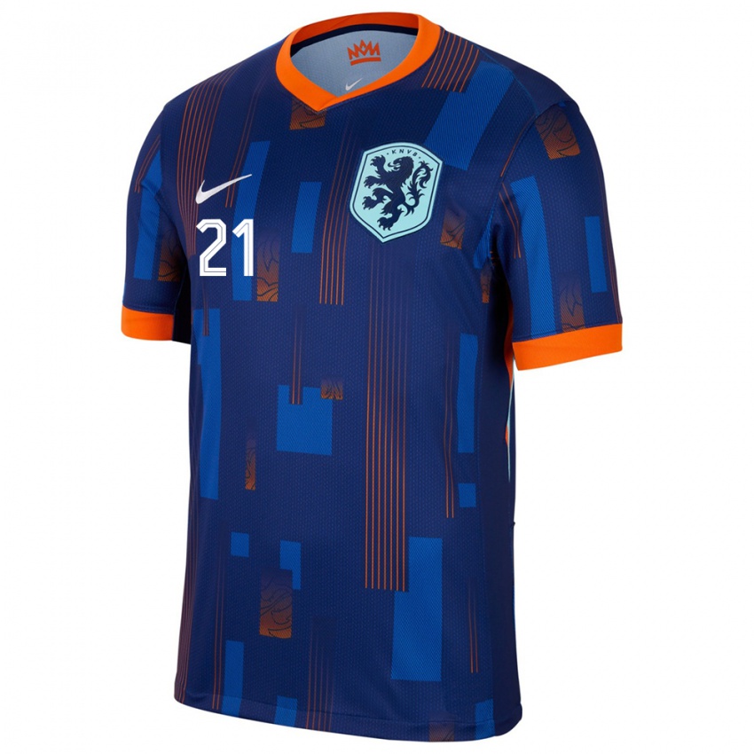 Herren Niederlande Frenkie De Jong #21 Blau Auswärtstrikot Trikot 24-26 T-Shirt Belgien