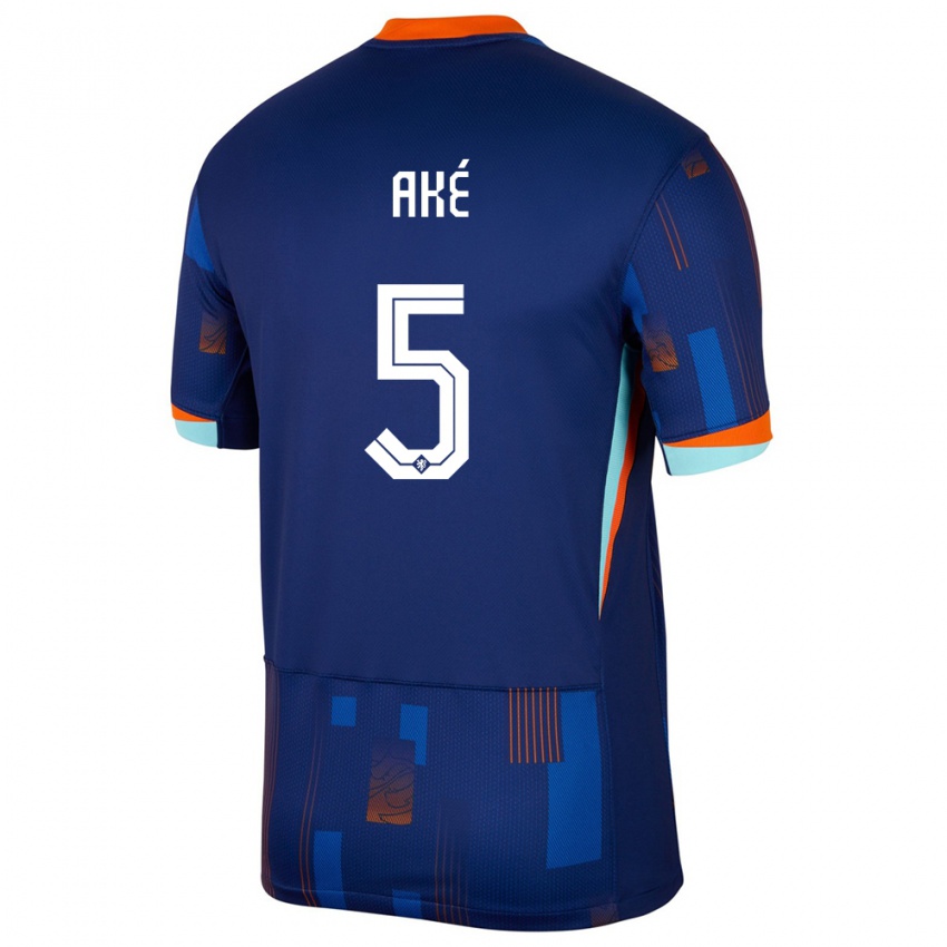 Herren Niederlande Nathan Ake #5 Blau Auswärtstrikot Trikot 24-26 T-Shirt Belgien
