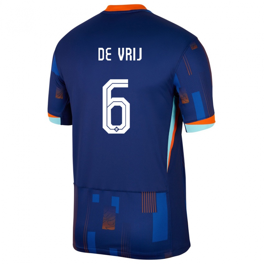 Homme Maillot Pays-Bas Stefan De Vrij #6 Bleu Tenues Extérieur 24-26 T-Shirt Belgique