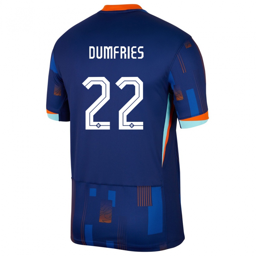 Herren Niederlande Denzel Dumfries #22 Blau Auswärtstrikot Trikot 24-26 T-Shirt Belgien