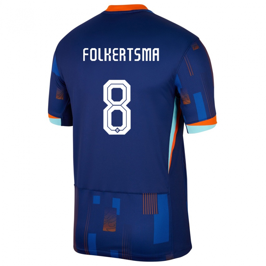 Herren Niederlande Sisca Folkertsma #8 Blau Auswärtstrikot Trikot 24-26 T-Shirt Belgien