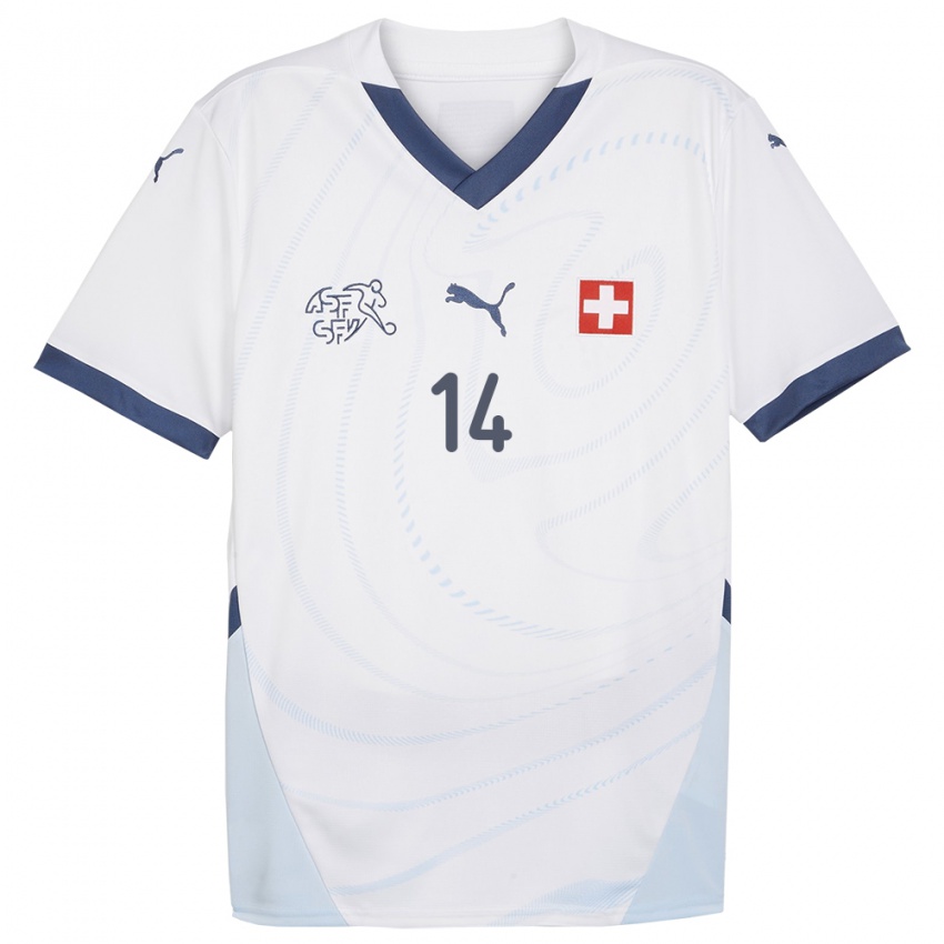Homme Maillot Suisse Mohamed Zeki Amdouni #14 Blanc Tenues Extérieur 24-26 T-Shirt Belgique