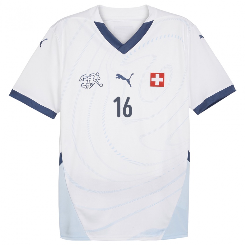 Herren Schweiz Carmine Chiappetta #16 Weiß Auswärtstrikot Trikot 24-26 T-Shirt Belgien