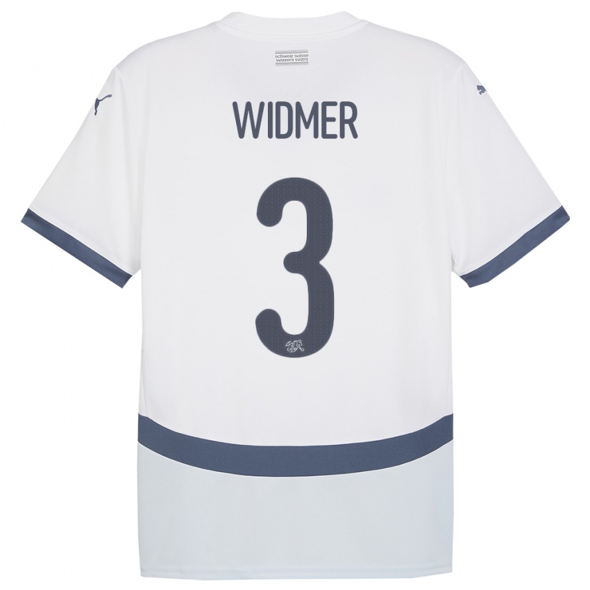 Herren Schweiz Silvan Widmer #3 Weiß Auswärtstrikot Trikot 24-26 T-Shirt Belgien