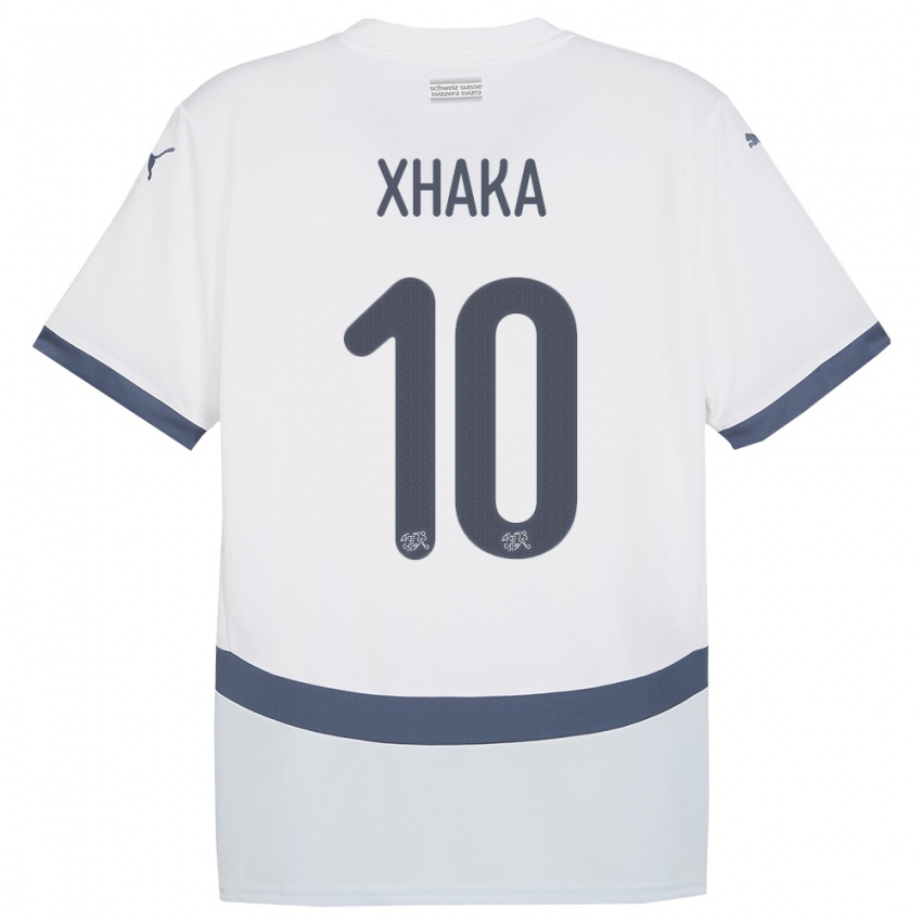 Herren Schweiz Granit Xhaka #10 Weiß Auswärtstrikot Trikot 24-26 T-Shirt Belgien