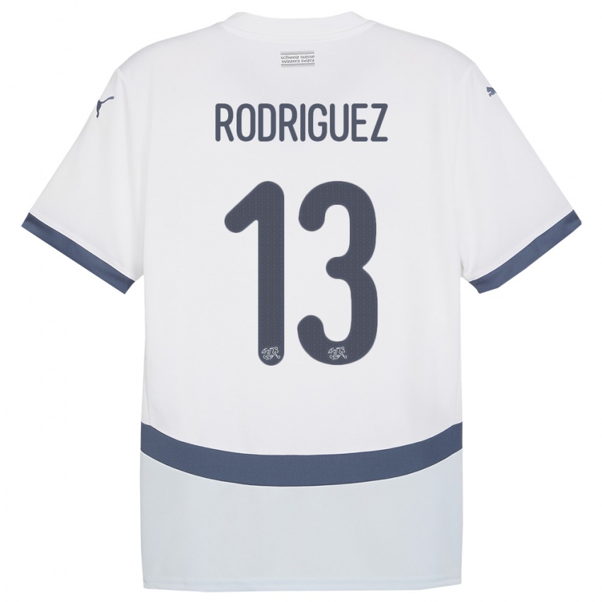 Herren Schweiz Ricardo Rodriguez #13 Weiß Auswärtstrikot Trikot 24-26 T-Shirt Belgien