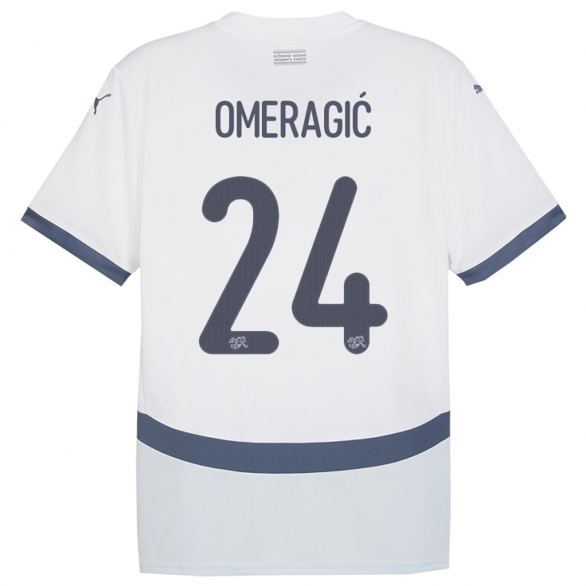 Herren Schweiz Becir Omeragic #24 Weiß Auswärtstrikot Trikot 24-26 T-Shirt Belgien