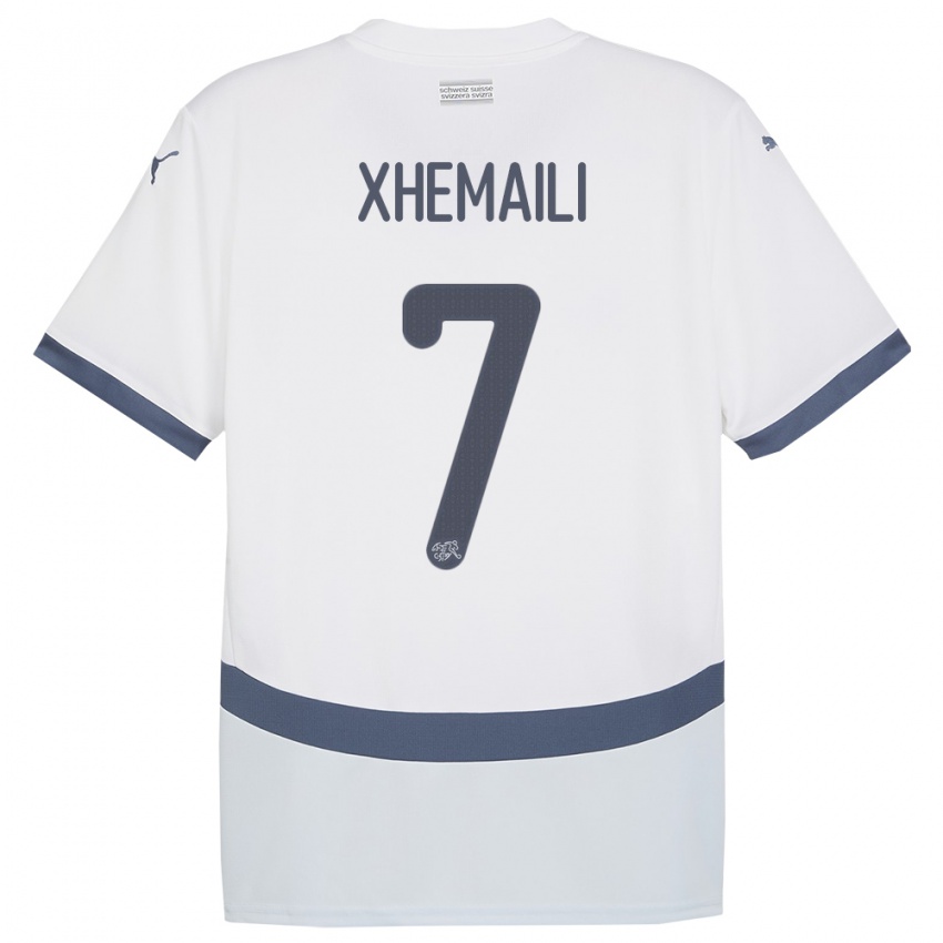 Herren Schweiz Riola Xhemaili #7 Weiß Auswärtstrikot Trikot 24-26 T-Shirt Belgien