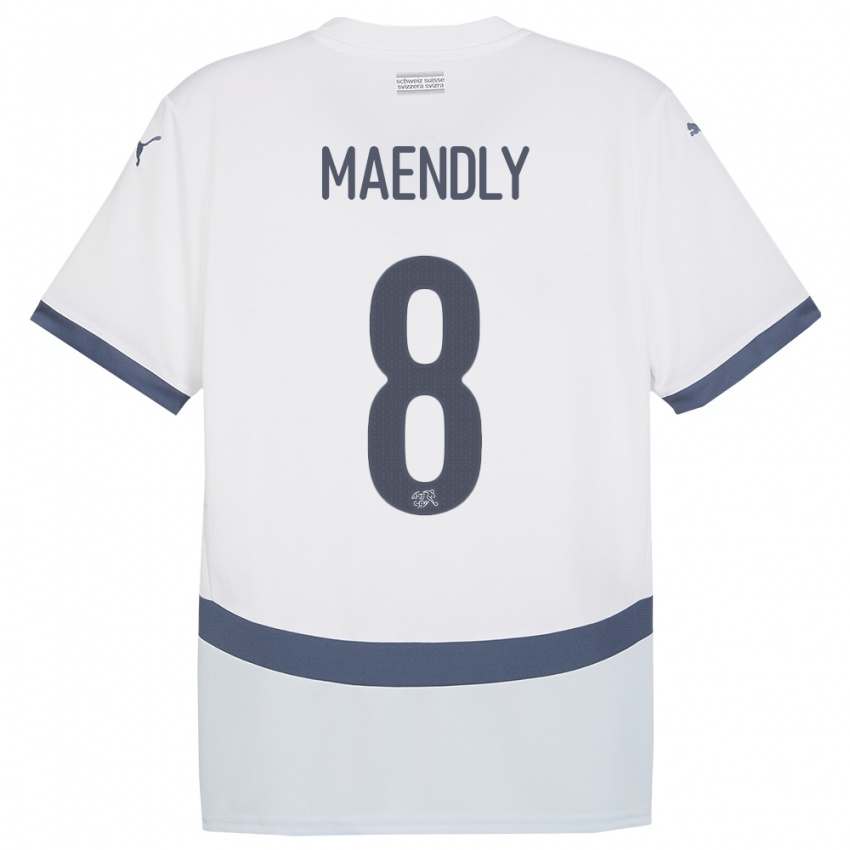 Herren Schweiz Sandy Maendly #8 Weiß Auswärtstrikot Trikot 24-26 T-Shirt Belgien