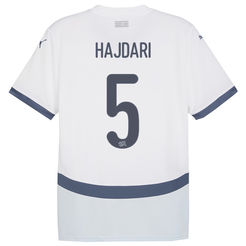 Herren Schweiz Albian Hajdari #5 Weiß Auswärtstrikot Trikot 24-26 T-Shirt Belgien