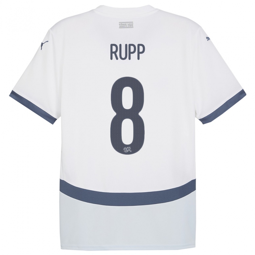 Herren Schweiz Noah Rupp #8 Weiß Auswärtstrikot Trikot 24-26 T-Shirt Belgien