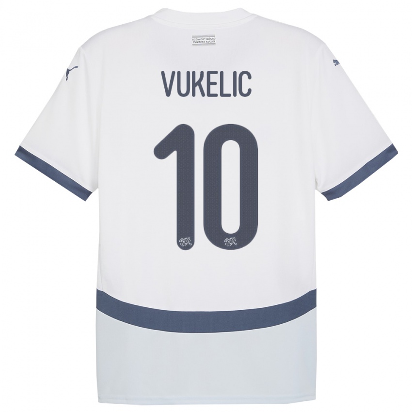 Herren Schweiz Mile Vukelic #10 Weiß Auswärtstrikot Trikot 24-26 T-Shirt Belgien