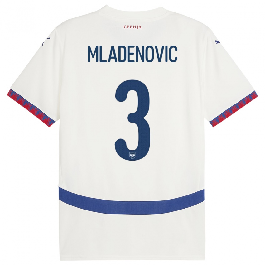 Homme Maillot Serbie Filip Mladenovic #3 Blanc Tenues Extérieur 24-26 T-Shirt Belgique