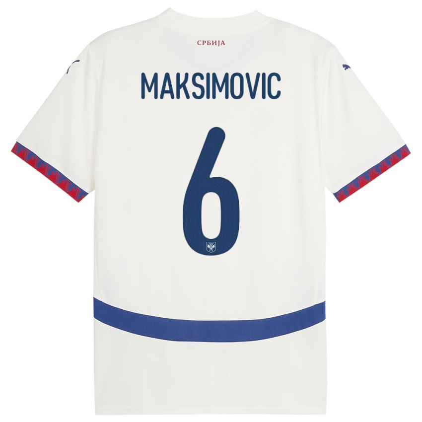 Homme Maillot Serbie Nemanja Maksimovic #6 Blanc Tenues Extérieur 24-26 T-Shirt Belgique