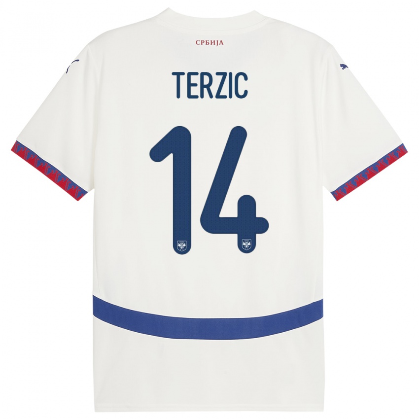 Heren Servië Aleksa Terzic #14 Wit Uitshirt Uittenue 24-26 T-Shirt België