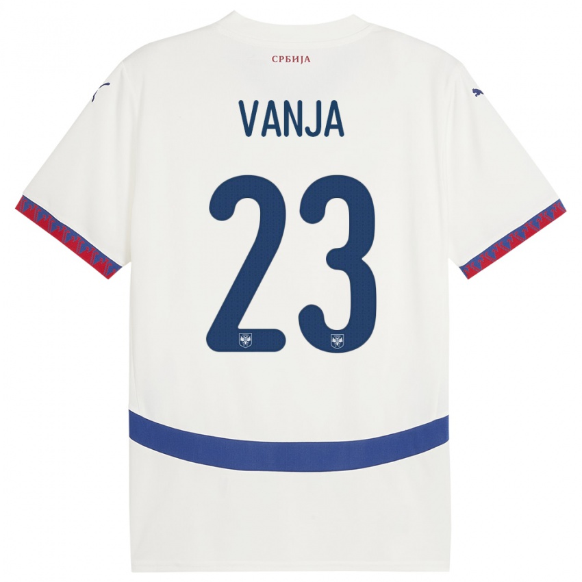 Homme Maillot Serbie Vanja Milinkovic-Savic #23 Blanc Tenues Extérieur 24-26 T-Shirt Belgique