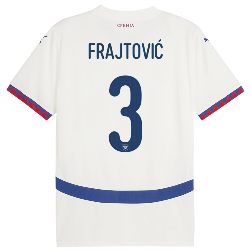 Homme Maillot Serbie Andela Frajtovic #3 Blanc Tenues Extérieur 24-26 T-Shirt Belgique