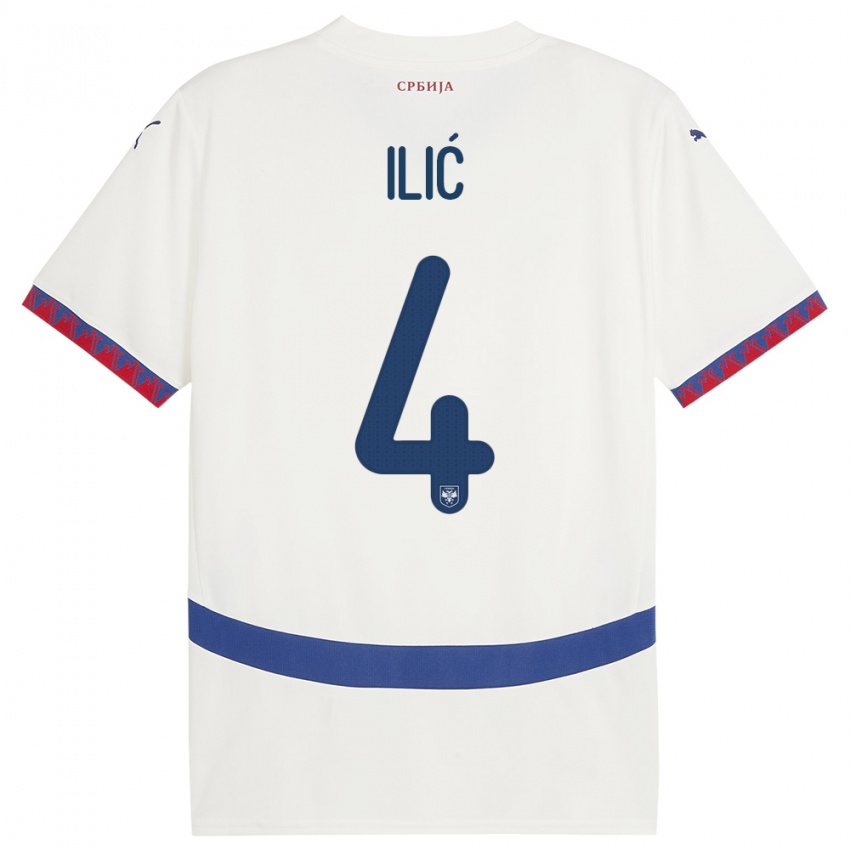 Herren Serbien Marija Ilic #4 Weiß Auswärtstrikot Trikot 24-26 T-Shirt Belgien