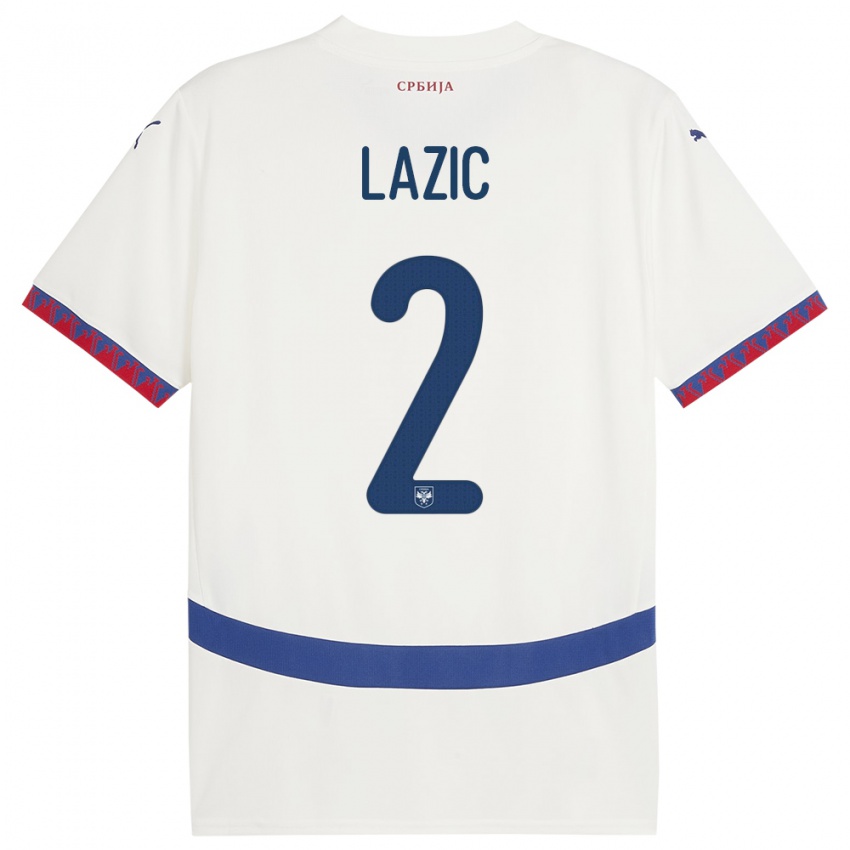 Herren Serbien Uros Lazic #2 Weiß Auswärtstrikot Trikot 24-26 T-Shirt Belgien