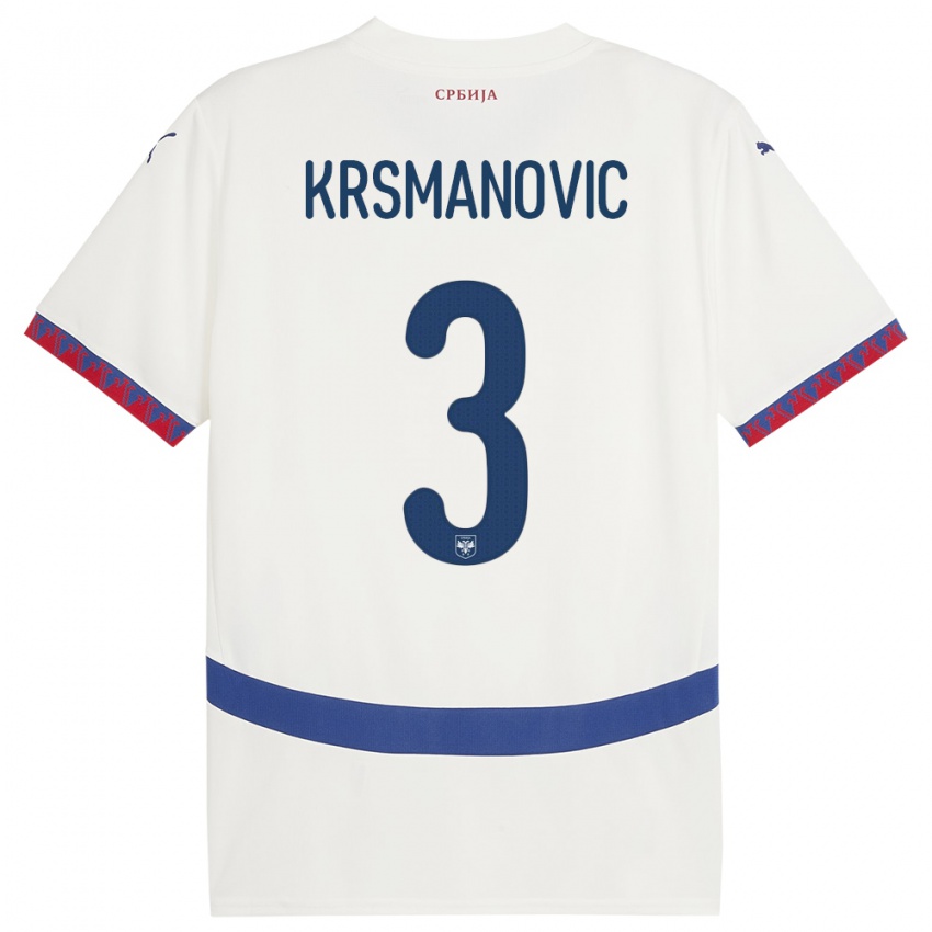 Herren Serbien Nemanja Krsmanovic #3 Weiß Auswärtstrikot Trikot 24-26 T-Shirt Belgien
