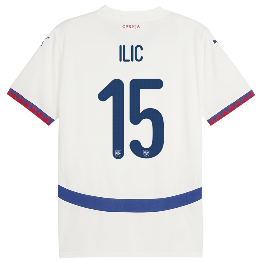 Herren Serbien Mihajlo Ilic #15 Weiß Auswärtstrikot Trikot 24-26 T-Shirt Belgien