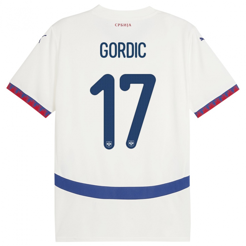 Herren Serbien Djordje Gordic #17 Weiß Auswärtstrikot Trikot 24-26 T-Shirt Belgien
