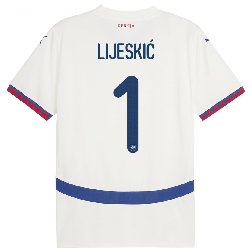 Herren Serbien Luka Lijeskic #1 Weiß Auswärtstrikot Trikot 24-26 T-Shirt Belgien