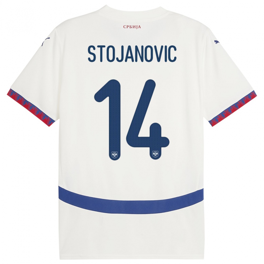 Herren Serbien Matija Stojanovic #14 Weiß Auswärtstrikot Trikot 24-26 T-Shirt Belgien