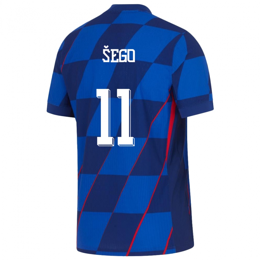 Heren Kroatië Michele Sego #11 Blauw Uitshirt Uittenue 24-26 T-Shirt België