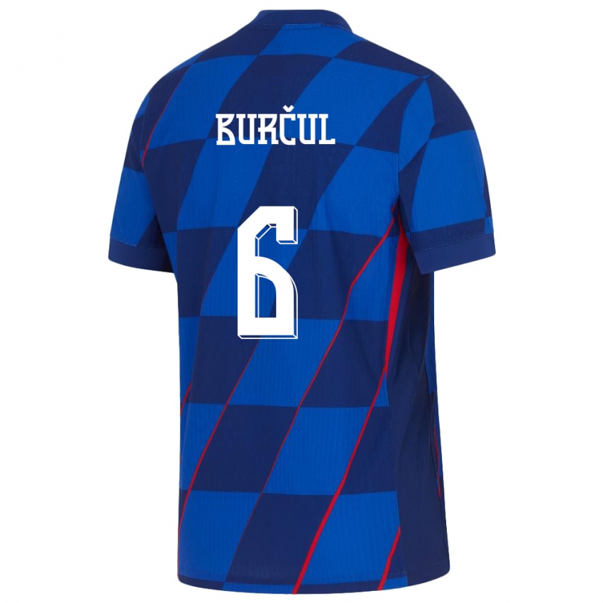 Heren Kroatië Bruno Burcul #6 Blauw Uitshirt Uittenue 24-26 T-Shirt België