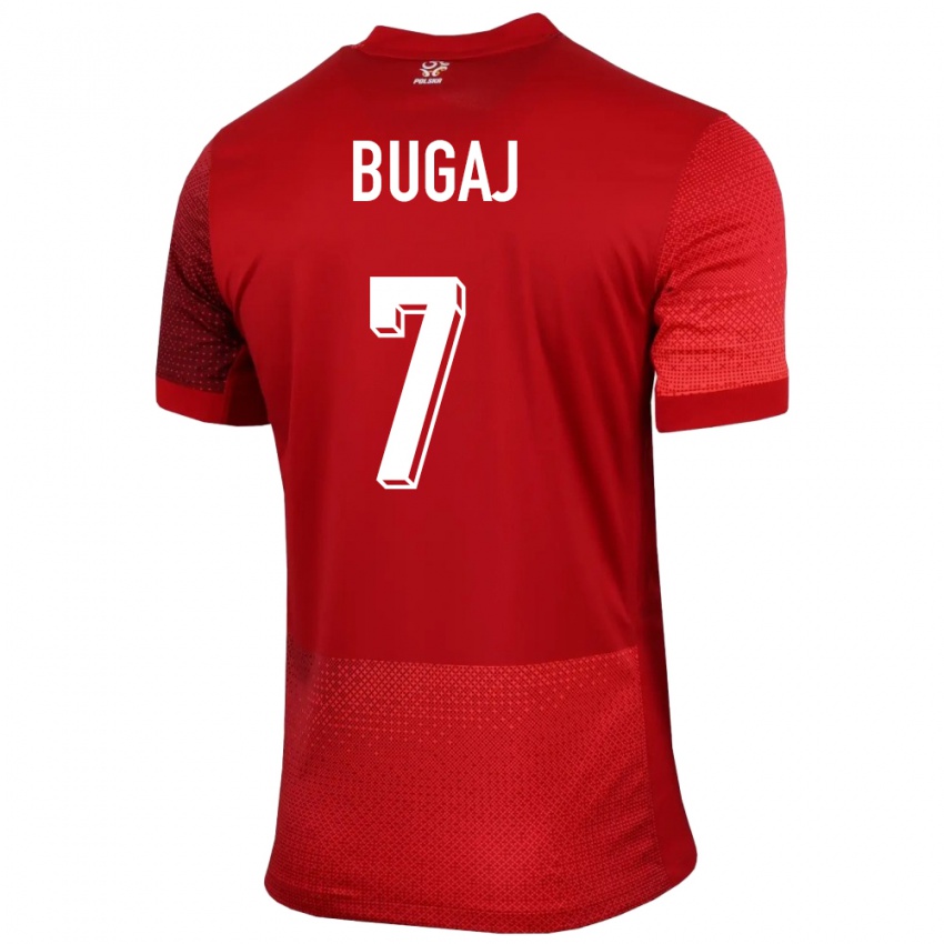 Homme Maillot Pologne Dawid Bugaj #7 Rouge Tenues Extérieur 24-26 T-Shirt Belgique