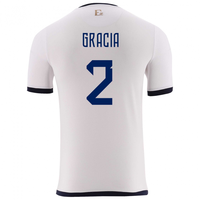 Homme Maillot Équateur Ericka Gracia #2 Blanc Tenues Extérieur 24-26 T-Shirt Belgique