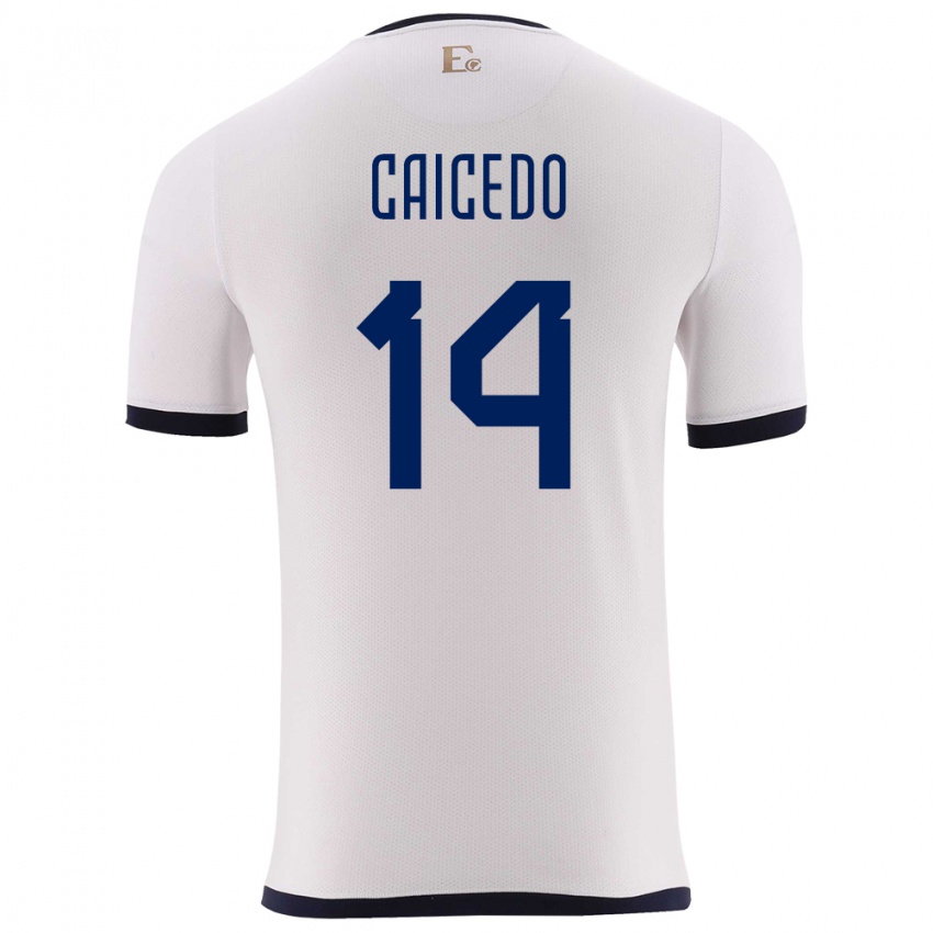 Herren Ecuador Carina Caicedo #14 Weiß Auswärtstrikot Trikot 24-26 T-Shirt Belgien
