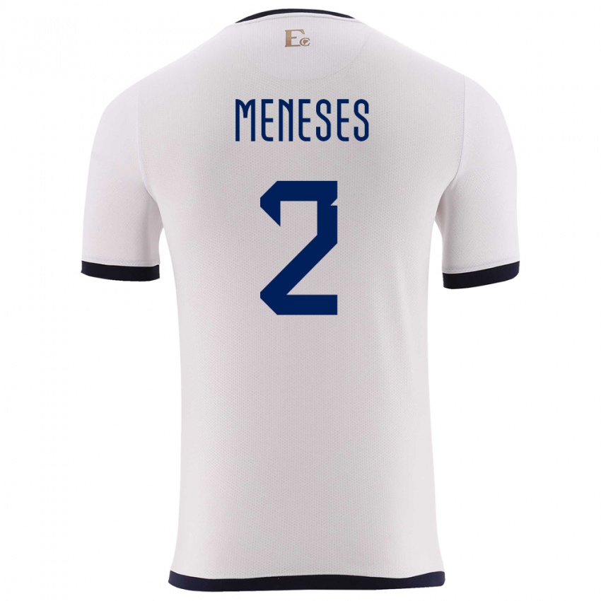Herren Ecuador Randy Meneses #2 Weiß Auswärtstrikot Trikot 24-26 T-Shirt Belgien