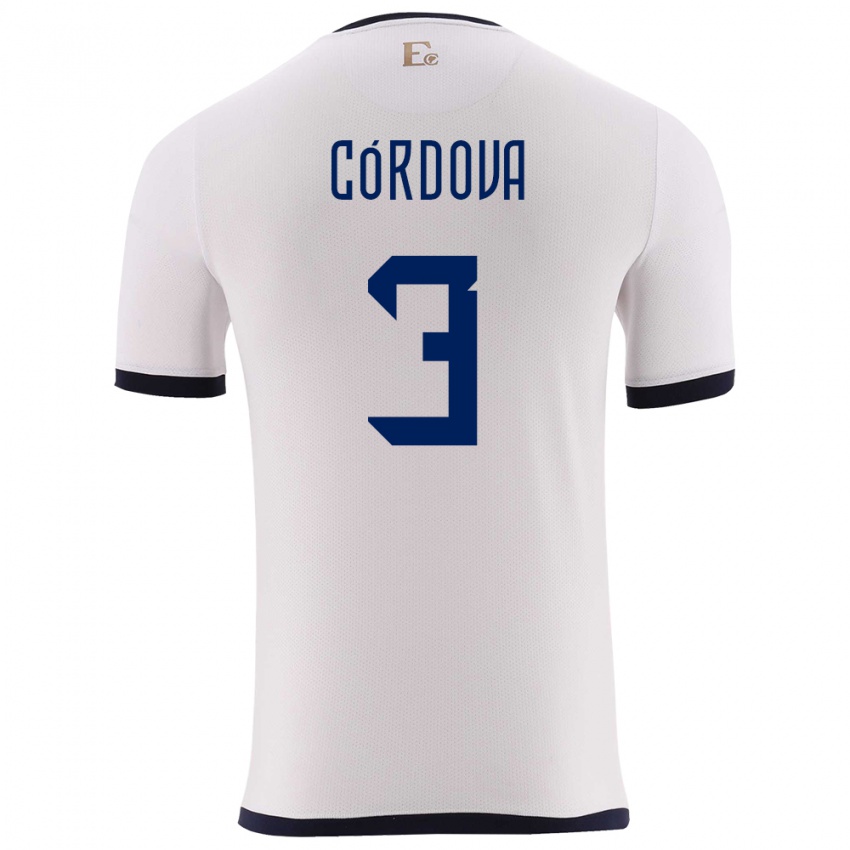 Herren Ecuador Luis Cordova #3 Weiß Auswärtstrikot Trikot 24-26 T-Shirt Belgien