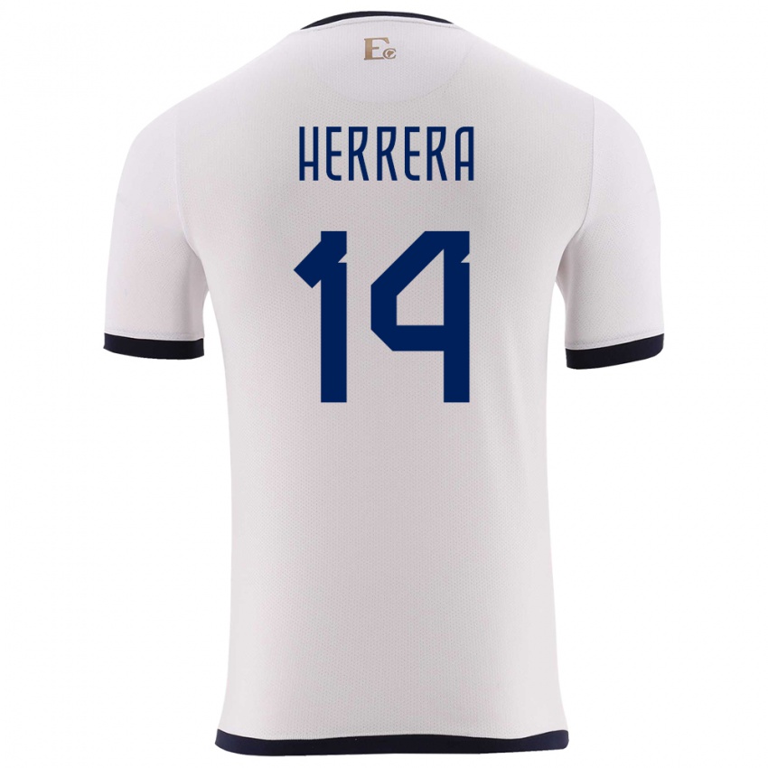 Herren Ecuador Orlando Herrera #14 Weiß Auswärtstrikot Trikot 24-26 T-Shirt Belgien