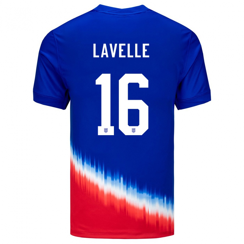 Homme Maillot États-Unis Rose Lavelle #16 Bleu Tenues Extérieur 24-26 T-Shirt Belgique