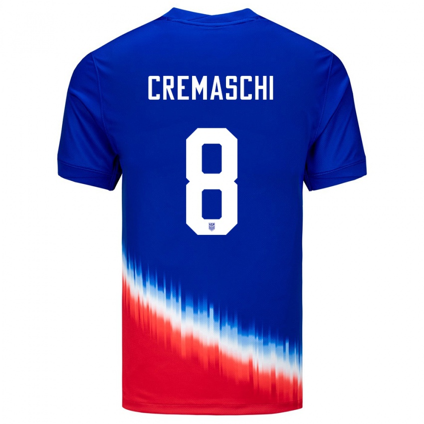 Homme Maillot États-Unis Benjamin Cremaschi #8 Bleu Tenues Extérieur 24-26 T-Shirt Belgique