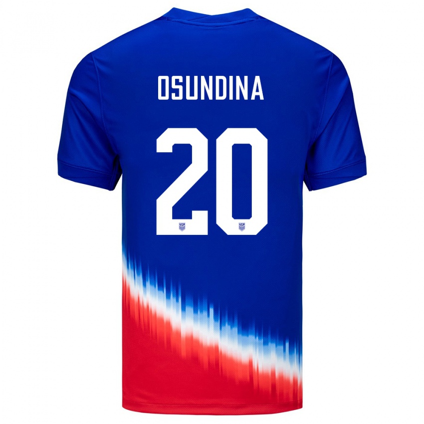 Homme Maillot États-Unis Korede Osundina #20 Bleu Tenues Extérieur 24-26 T-Shirt Belgique